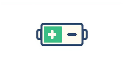 Fototapeta premium Vector illustration of a simple battery icon with plus and minus symbols, representing power, charge level, and energy storage