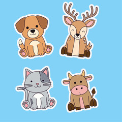 Set of animal character with dog, deer, cow and cat