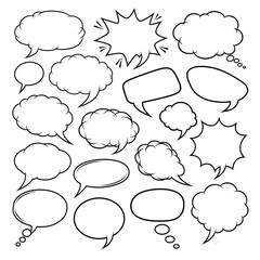 Fototapeta premium Vector illustration collection of empty cartoon speech and thought bubbles, a graphic element set for dialogue and communication