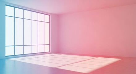 Obraz premium Modern Empty Room With Large Window And Sunlight Reflections
