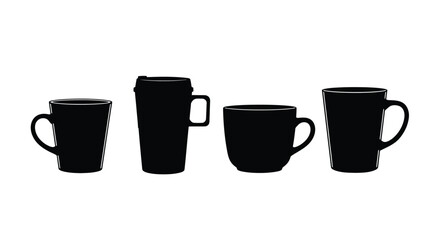 Four black ceramic mugs isolated on a for beverage and drink concepts vector