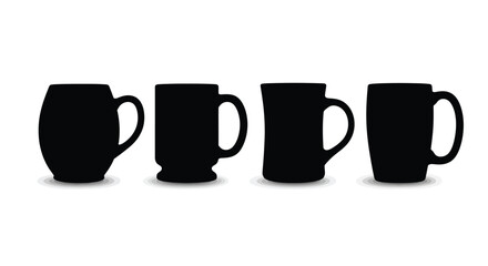 Four distinct silhouette coffee mugs isolated on a for beverage design vector