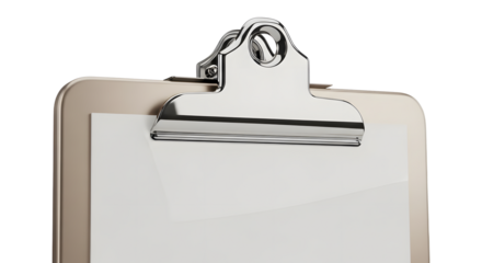 Close-up of Clipboard with Metal Clip on White Background for Office and Business Use