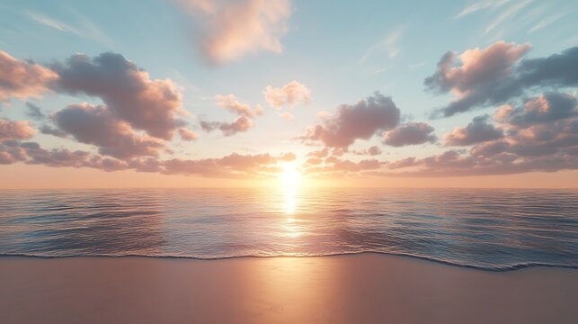 Serene beach horizon glowing with soft sunset colors high resolution picture