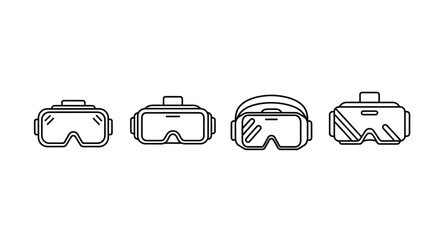 Four futuristic virtual reality headsets showcasing different designs and perspectives for immersive digital experiences vector