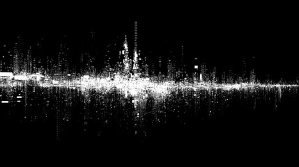 white line art of a chaotic digital glitch noise waveform