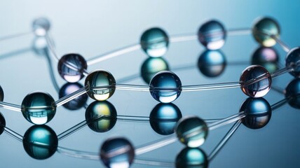 Molecular Structure Model with Connected Spheres on Blue Background