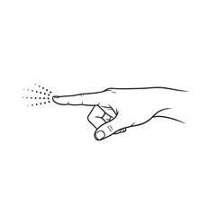 Hand finger pointing at scattered dots