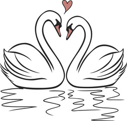 Elegant vector art of two swans gracefully forming a heart shape © Mofajjol