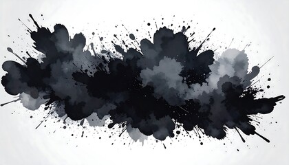 Obraz premium A dramatic, abstract composition of black and grey ink splatters and blots against a neutral background.