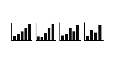 Four black bar charts displaying growth trends and data analysis on white vector
