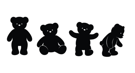 Four silhouettes of teddy bears in different poses offering a playful and whimsical feel vector