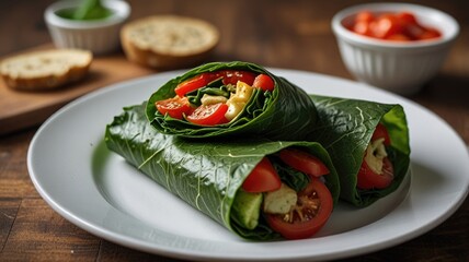 Healthy Vegetable Wraps Served on a Plate. Packed with Leafy Greens and Tomatoes