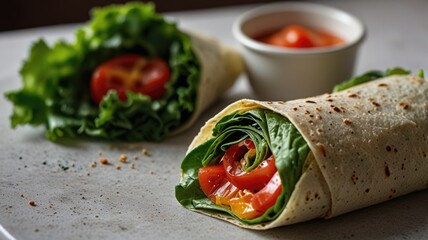 Healthy Vegetable Wraps Served on a Plate. Packed with Leafy Greens and Tomatoes