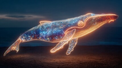 Whale glowing with cosmic neon colors high resolution picture