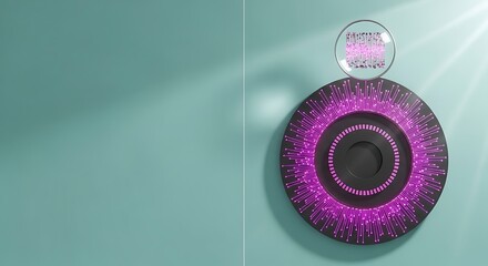 Futuristic glowing energy circle with digital data sphere, representing innovation and technology