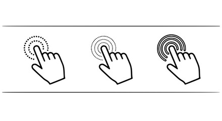 Three finger tap icons demonstrating touchscreen interaction and digital user interface elements