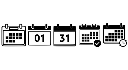 Icon set showing different calendar views and date selection for planning and scheduling
