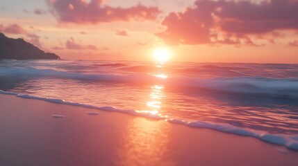 Obraz premium Tranquil waves illuminated by golden sunset along shoreline high resolution picture