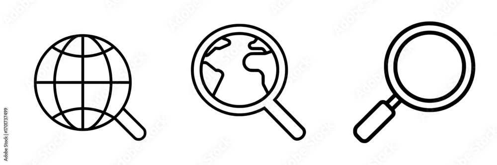 Poster globes icons feature a modern illustration of a web search icon and a global search icon