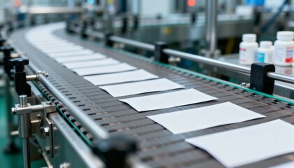 Automated Conveyor System Processing Blank Labels in a Modern Manufacturing Environment for Pharmaceutical Industry