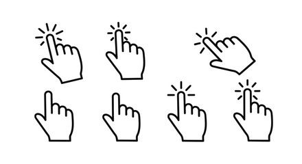 Set of hand cursor icons clicking isolated on white symbolizing selection and interaction vector