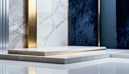 Elegant Marble Product Display Podium with Golden Accents for Luxury Presentation and Showcase