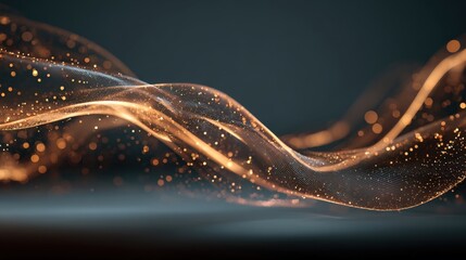 Elegant Gold Wave Particles Background: Abstract Flowing Design with Bokeh Lights for Modern Visuals