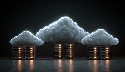 Cloud Computing Concept - Data Servers and Digital Clouds.
