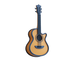 Naklejka premium Acoustic guitar standing upright musical instrument close-up detailed view studio lighting isolated on transparent background
