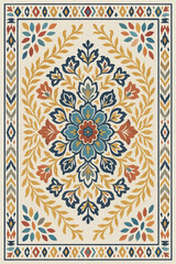 Moroccan Folk art inspired Carpet with modern Pattern in high definition isolated on white canvas with trending colors
