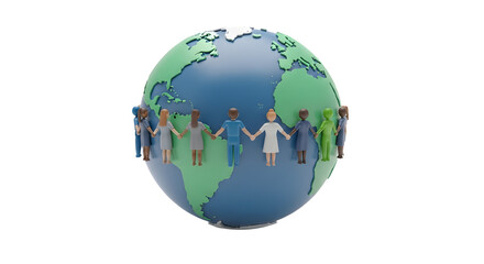 Fototapeta premium Diverse Group of People Holding Hands Around Earth Globe in Solidarity and Unity