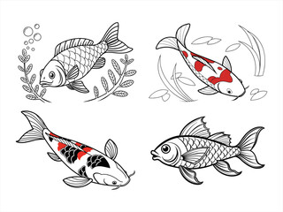 coloring page line art the fish black vector bundle