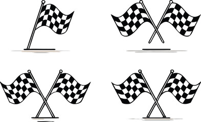 Black and White Checkered Racing Flags on White Background 
