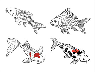 Fototapeta premium coloring page line art the fish black vector bundle