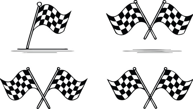 Black and White Checkered Racing Flags on White Background 
