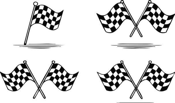 Black and White Checkered Racing Flags on White Background 
