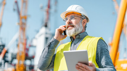 Logistician supervises distribution activities outdoors at transportation site