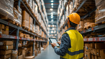 Warehouse supervisor managing logistics and distribution in a busy storage facility