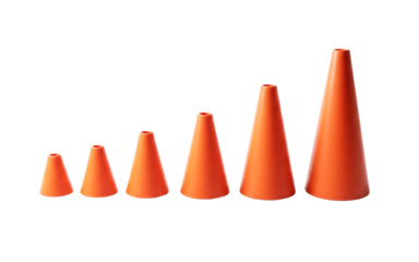 Set of orange training cones for sports