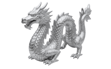 Silver chrome chinese dragon statue isolated