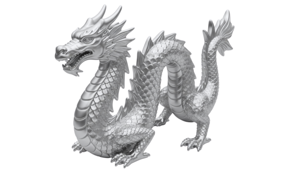 Silver chrome chinese dragon statue isolated