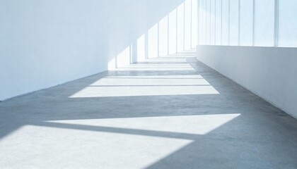 Obraz premium Bright Modern Empty Interior Space with Natural Sunlight and Geometric Shadows Casting on the Floor