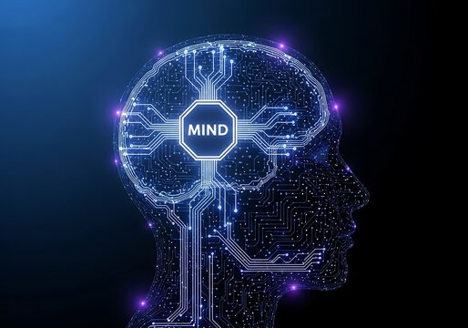 Digital brain with glowing circuitry symbolizing artificial intelligence and the power of thought