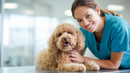 Veterinarian provides loving care to a dog at a veterinary clinic during a routine checkup