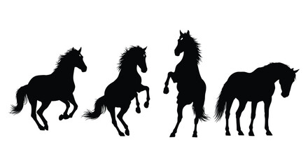 Dynamic horse silhouettes four majestic equines in motion showing power grace freedom vector