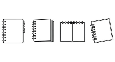 Four spiral notebooks in different angles and open states iconic design elements vector