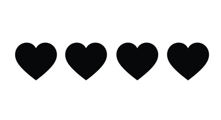 Four black hearts lined up in a row symbolizing love and affection vector
