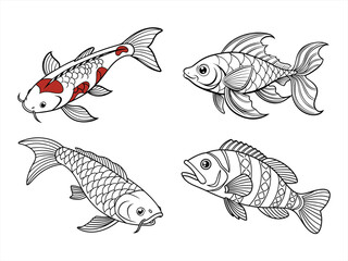 Fototapeta premium coloring page line art the fish black vector bundle