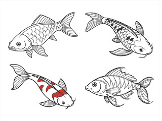 Fototapeta premium coloring page line art the fish black vector bundle